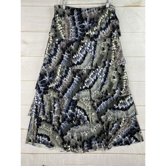 JOSTAR Skirt Womens XL Black Gray Feathers Tiered Pull On Slinky Knit Maxi - Picture 1 of 7